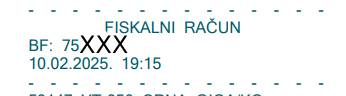 Primjer lokacije broja računa na dokumentu